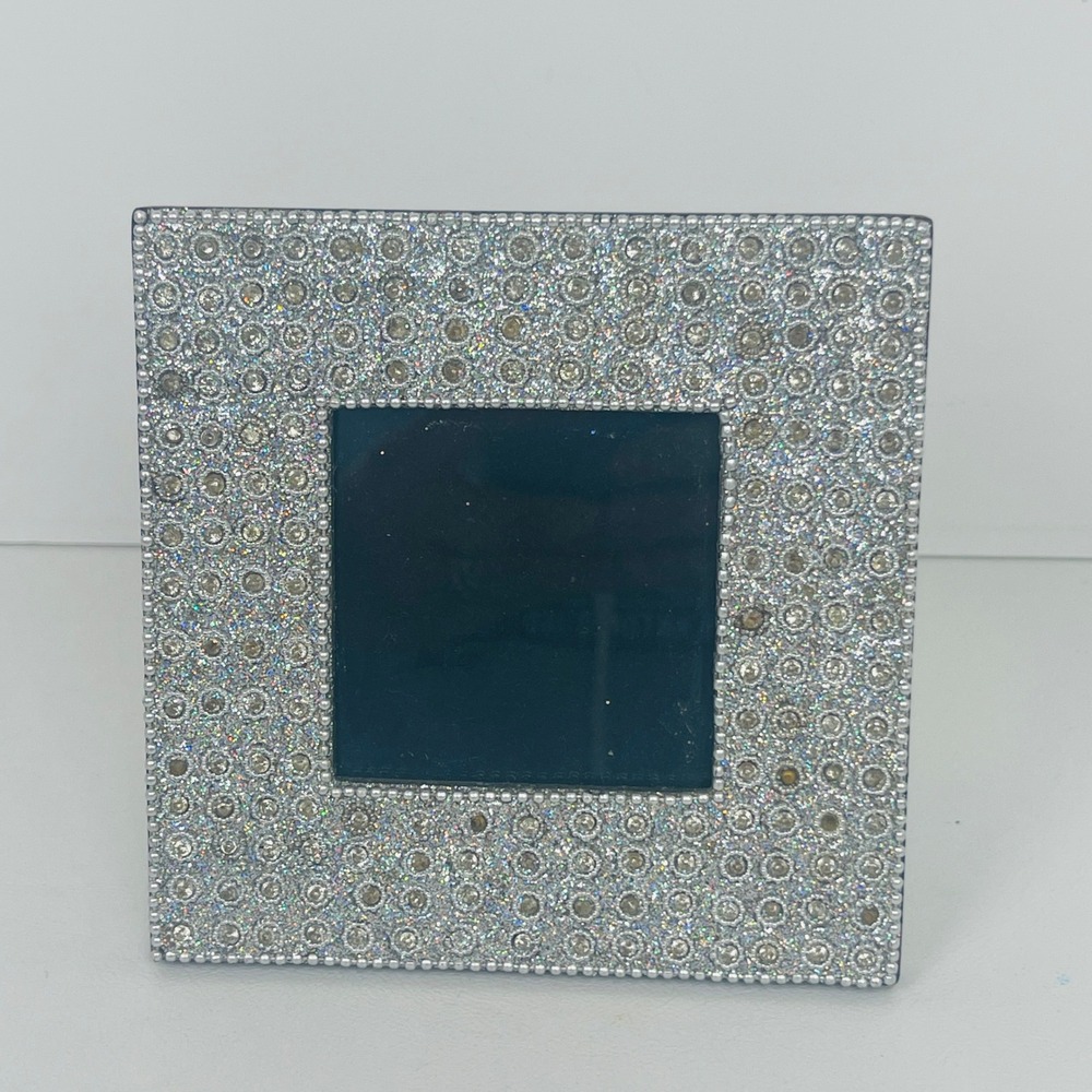Picture Frame Square Silver Rhinestone Crystal Bling Glam Excellent
